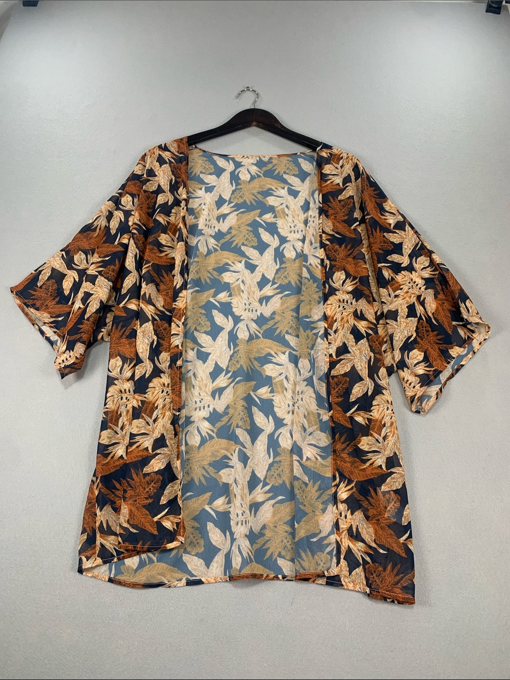 Navy & Brown Tropical Leaf Women's Swim Cover-Up
